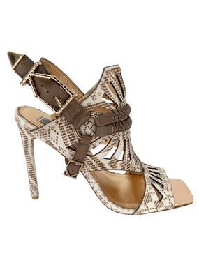 IVY KIRZHNER Valentin Studded Cutout Calf Hair Sandals US 10 Ankle Strap Heels